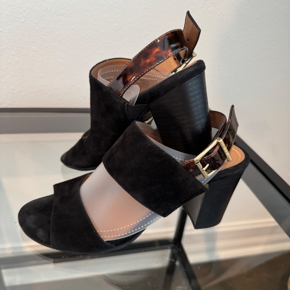 Vionic Bianca Backstrap chunky heel sandal tortoise Strap Black Suede Size 7.5 - Picture 2 of 14